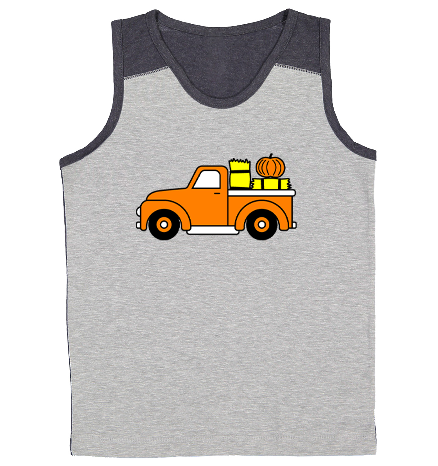 Fall Pickup Truck - Hay Ride Pumpkins Festive Halloween Youth Contrast Tank Top - Picture 6 of 7