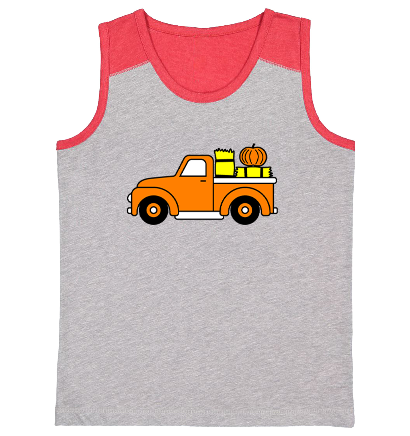 Fall Pickup Truck - Hay Ride Pumpkins Festive Halloween Youth Contrast Tank Top - Picture 7 of 7