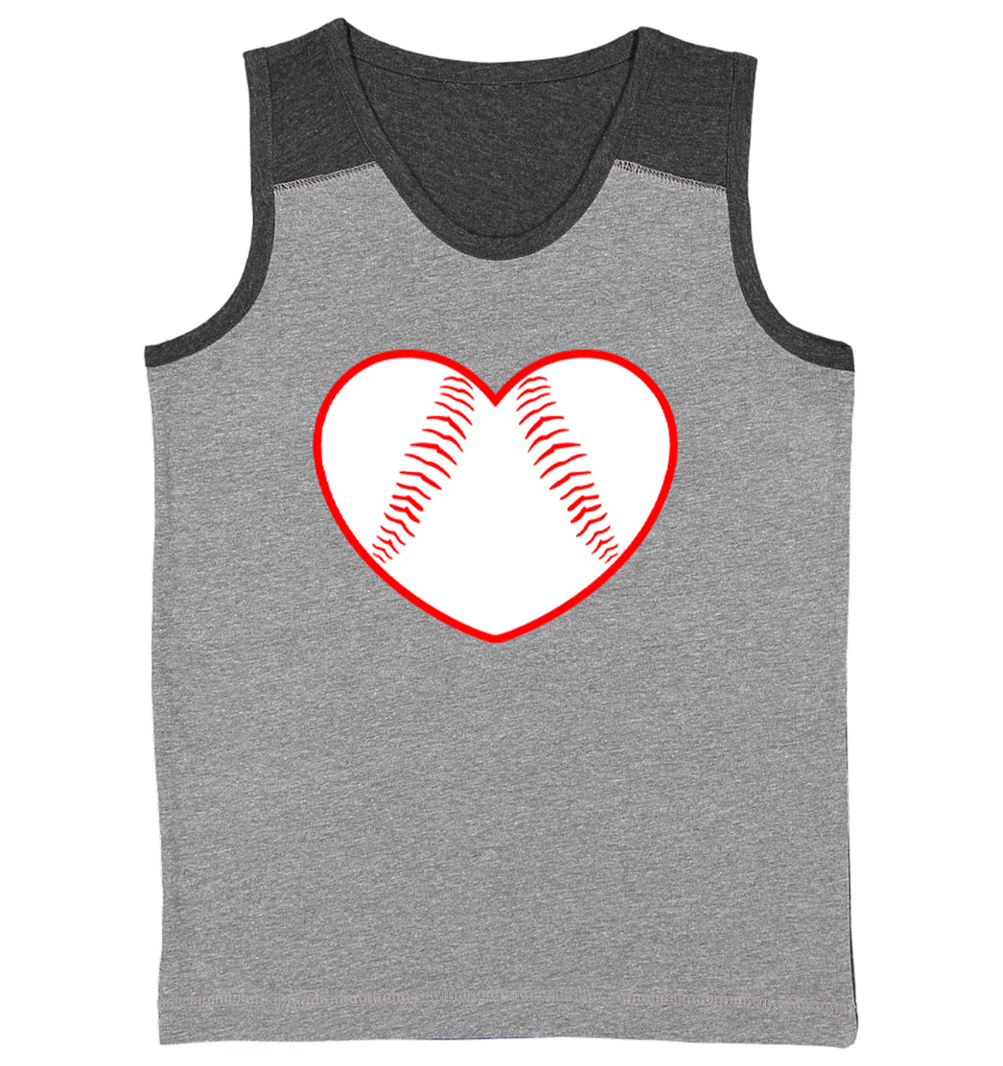 Baseball Heart - Love Sports Fan Seams Valentine's Day Youth Contrast Tank Top - Picture 3 of 7