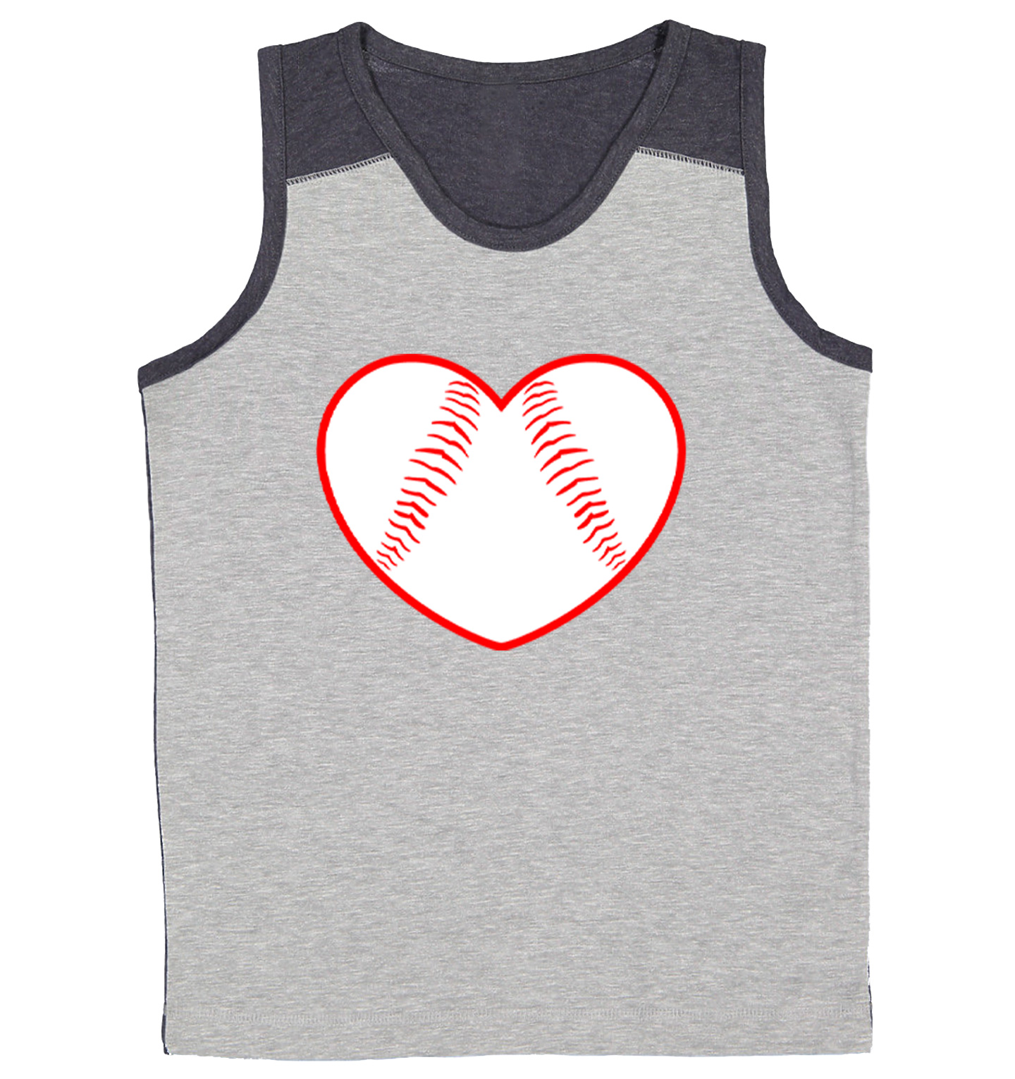 Baseball Heart - Love Sports Fan Seams Valentine's Day Youth Contrast Tank Top - Picture 6 of 7
