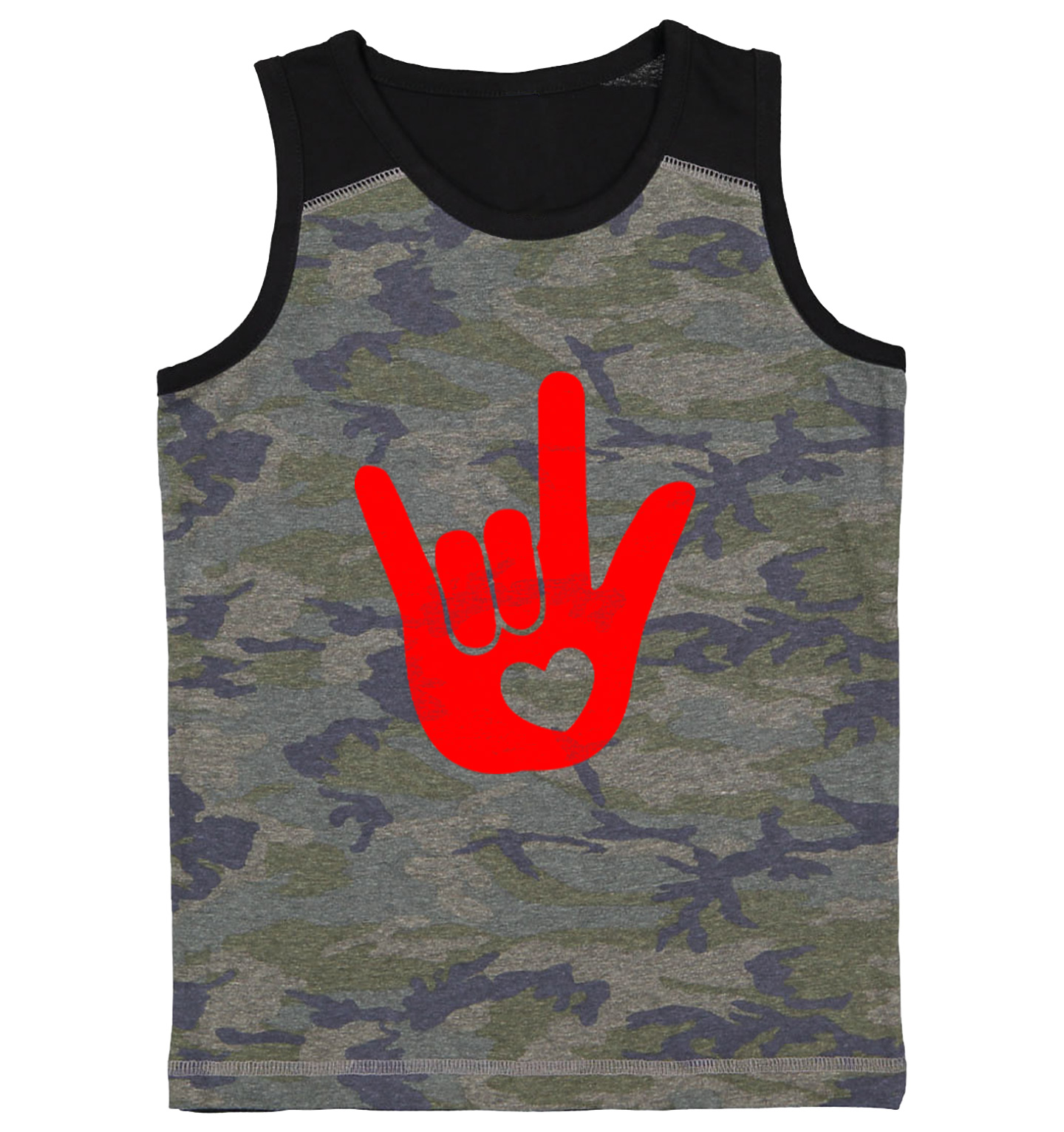 I Love You Sign Language Hand - Heart Valentine's Day Youth Contrast Tank Top - Picture 2 of 7