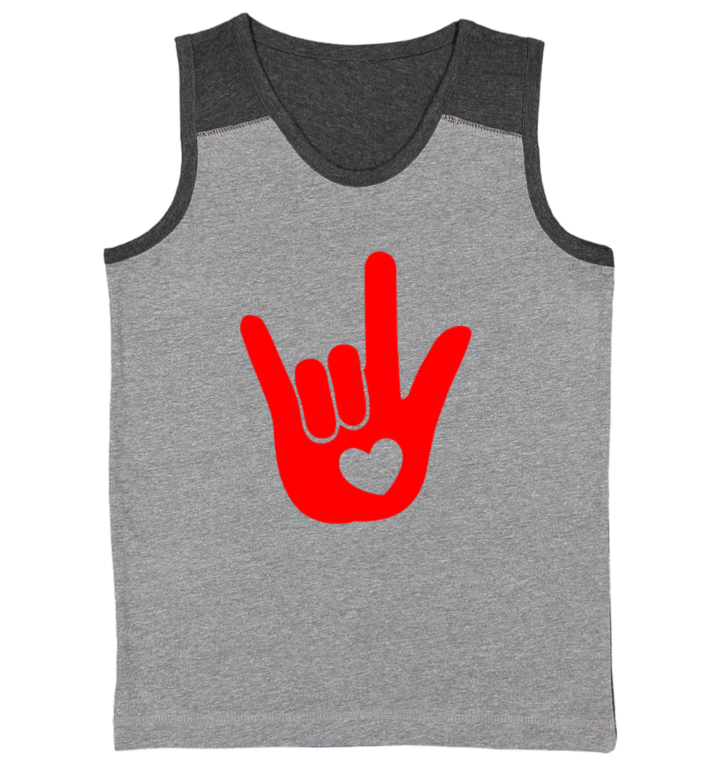 I Love You Sign Language Hand - Heart Valentine's Day Youth Contrast Tank Top - Picture 3 of 7