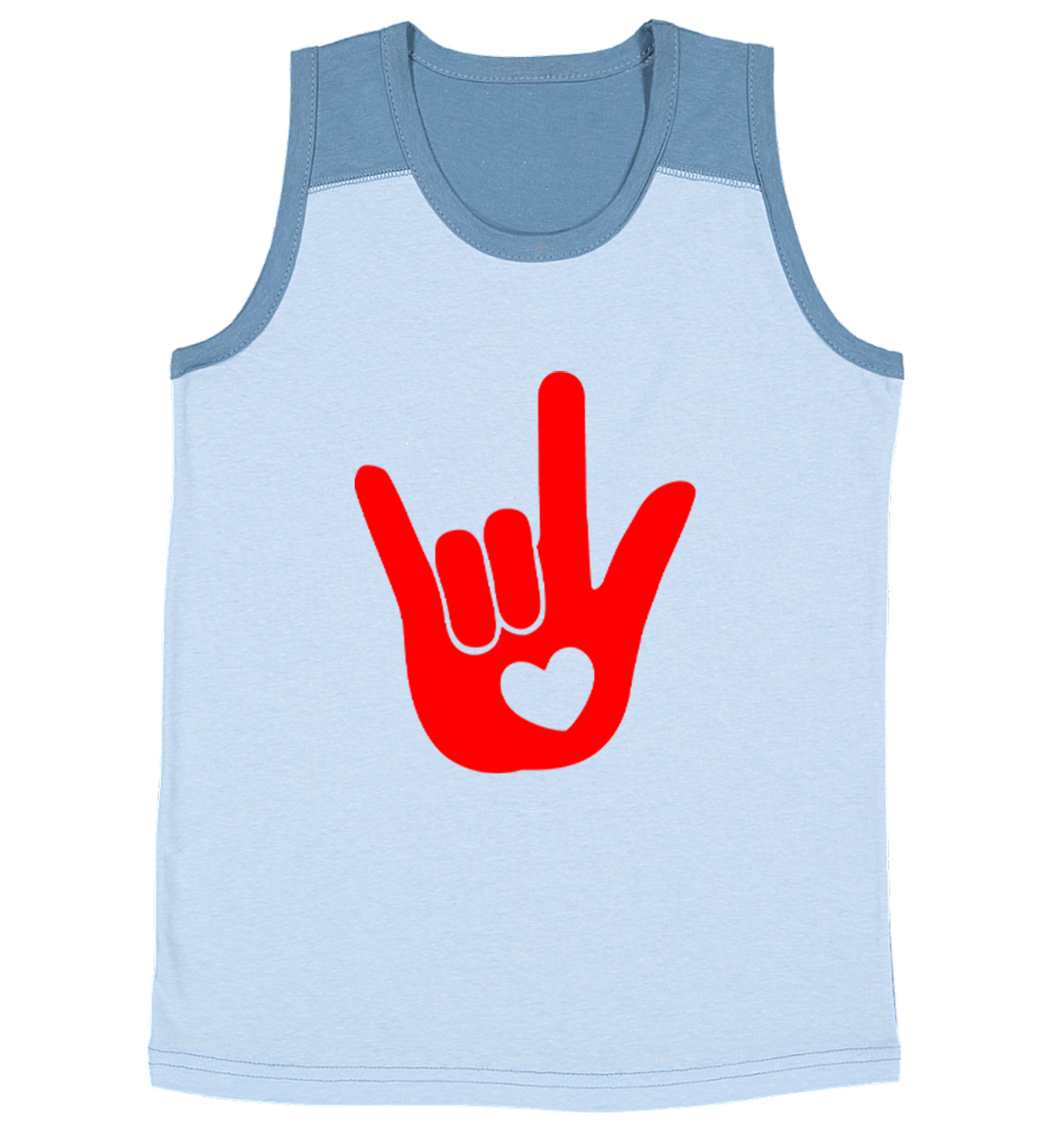 I Love You Sign Language Hand - Heart Valentine's Day Youth Contrast Tank Top - Picture 4 of 7