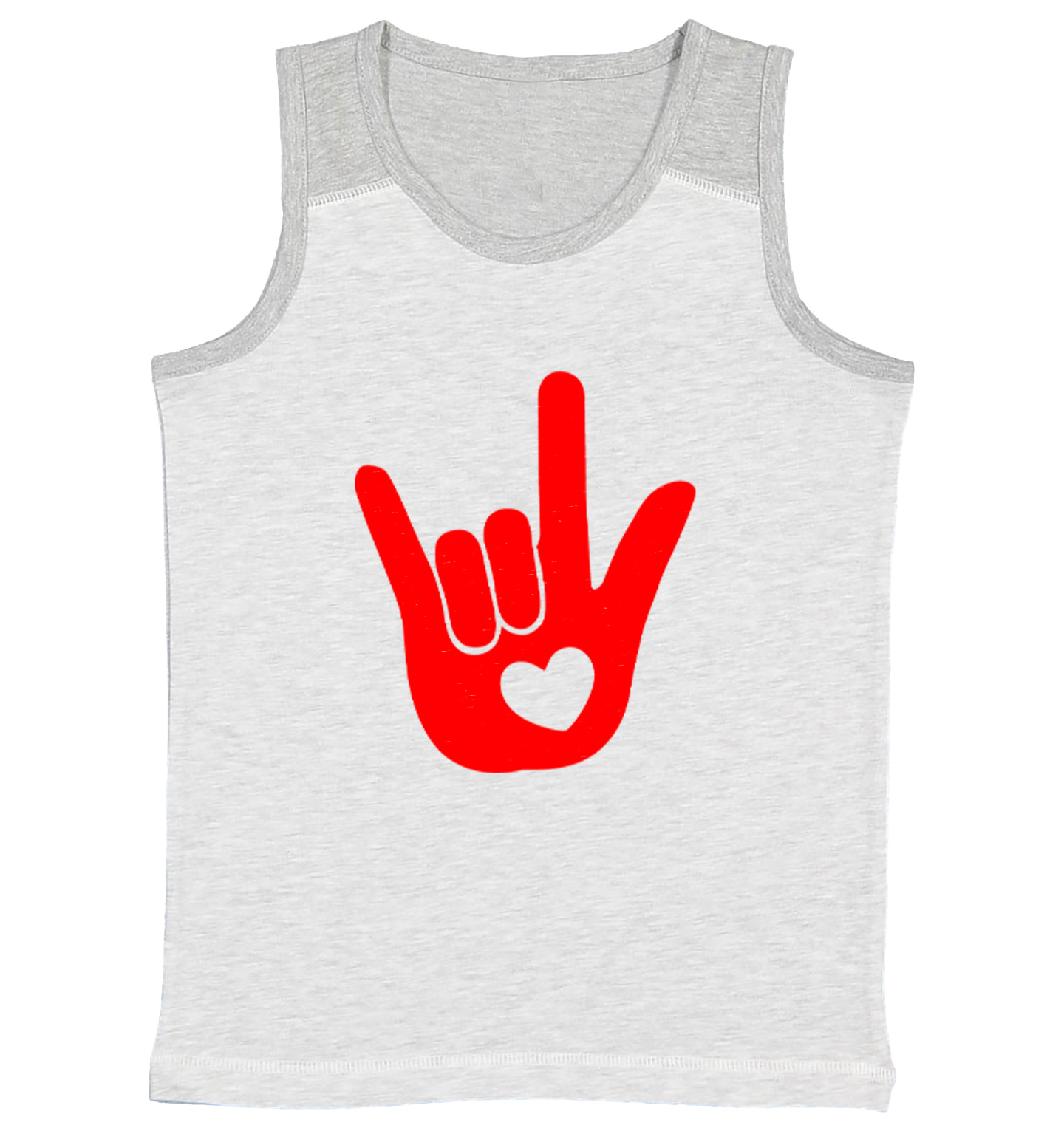 I Love You Sign Language Hand - Heart Valentine's Day Youth Contrast Tank Top - Picture 5 of 7