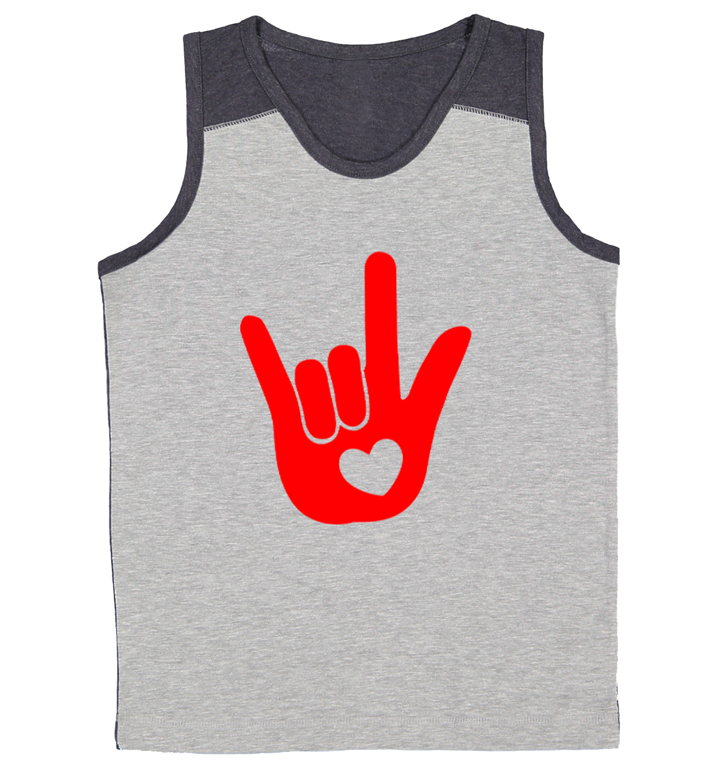 I Love You Sign Language Hand - Heart Valentine's Day Youth Contrast Tank Top - Picture 6 of 7