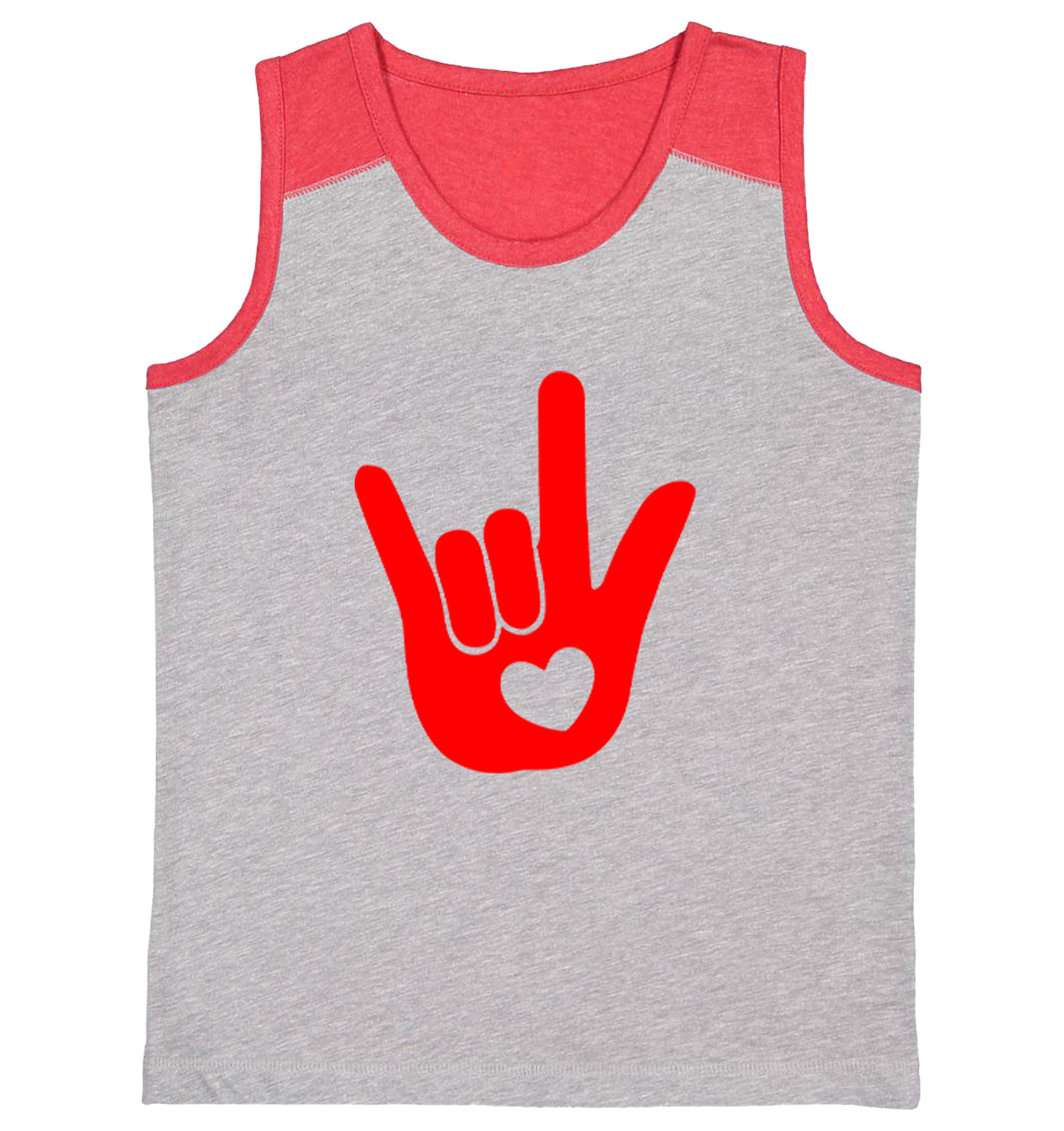 I Love You Sign Language Hand - Heart Valentine's Day Youth Contrast Tank Top - Picture 7 of 7