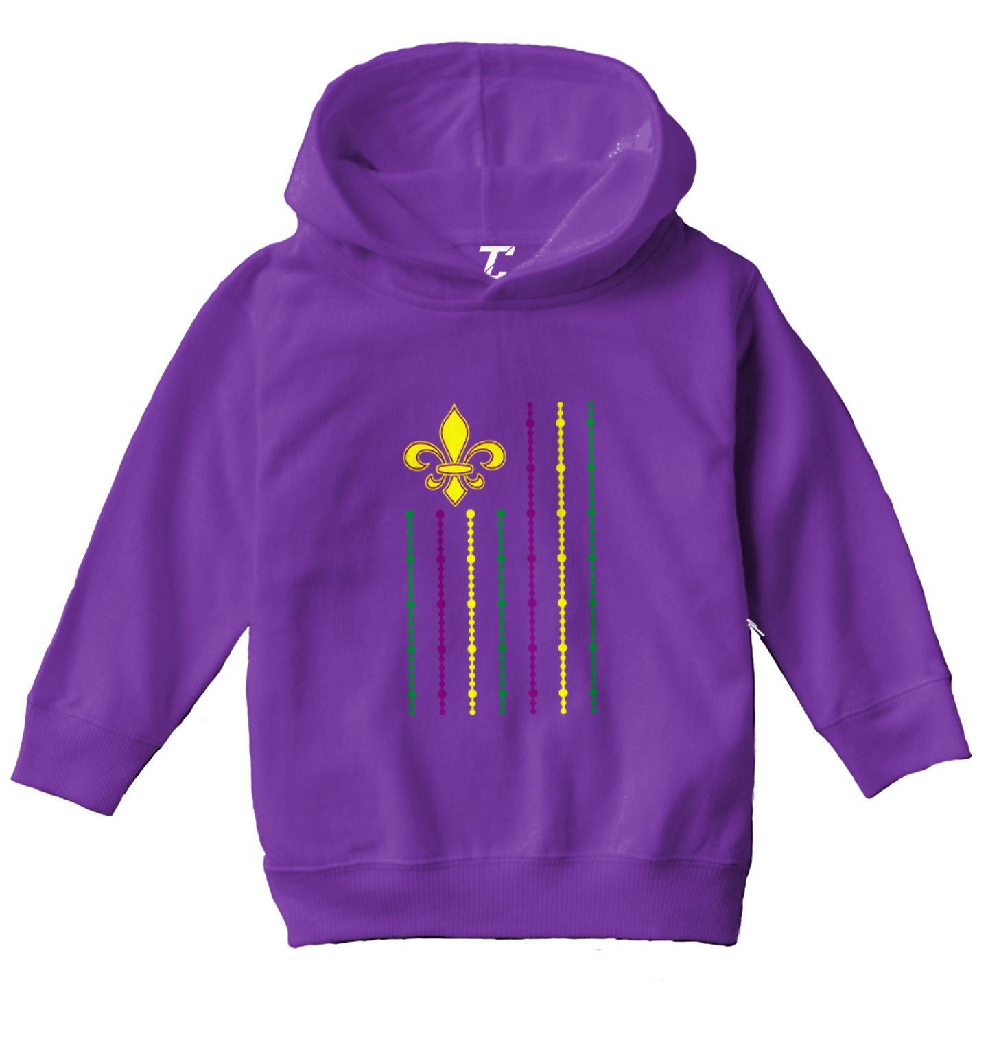 Fleur De Lis Flag With Beads Stripes - Mardi Gras NOLA Toddler/Youth Hoodie - Picture 9 of 12