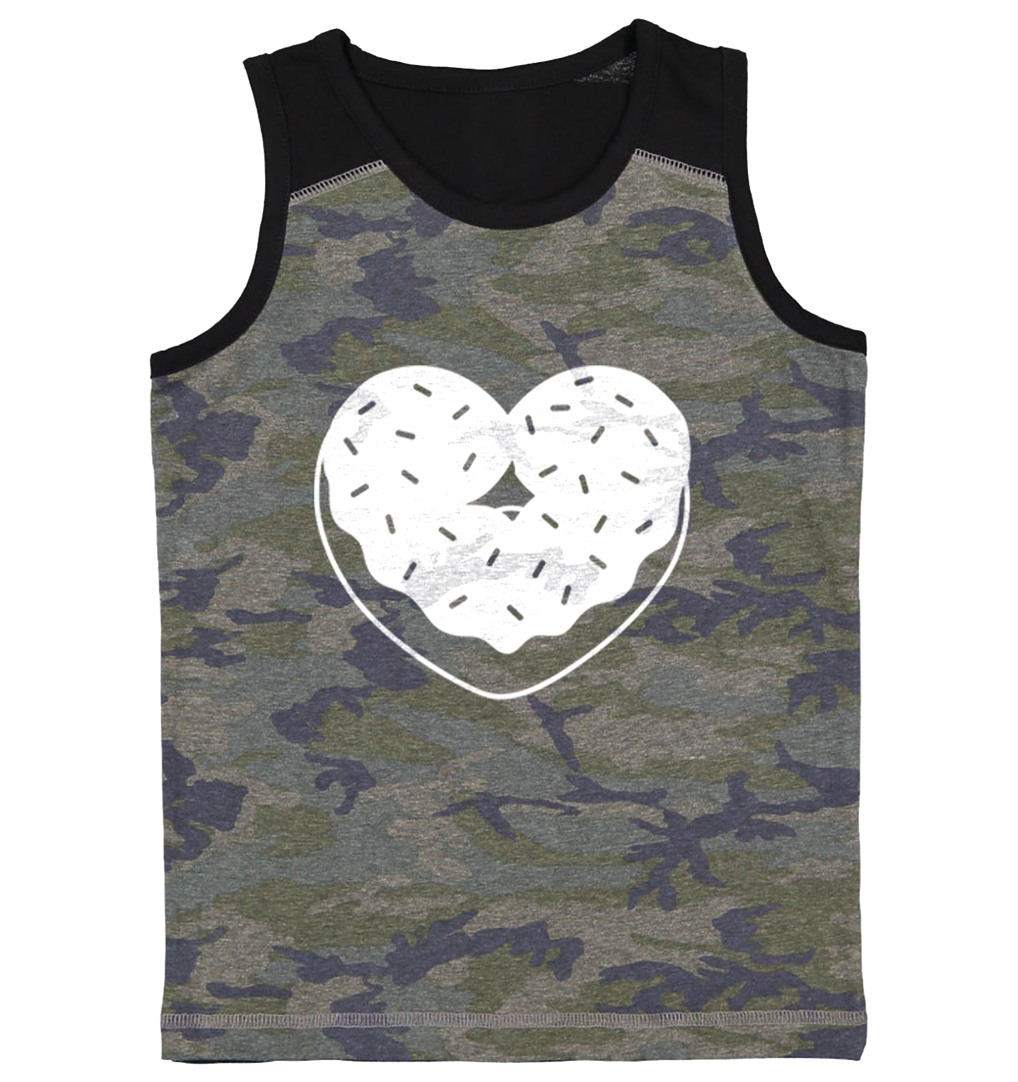 Heart Shaped Donut - Snack Sweet Desserts Food Lover Youth Contrast Tank Top - Picture 2 of 7