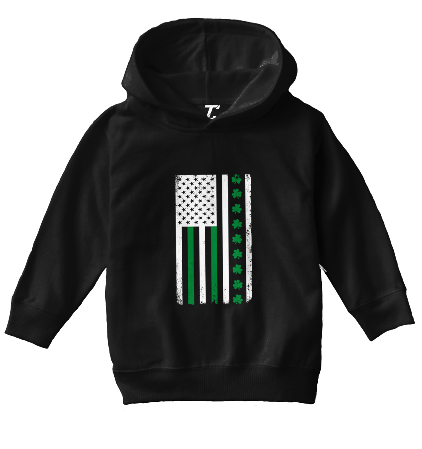 White American Flag With Shamrock Stripe - Irish Clover Toddler/Youth Hoodie - Picture 2 of 12
