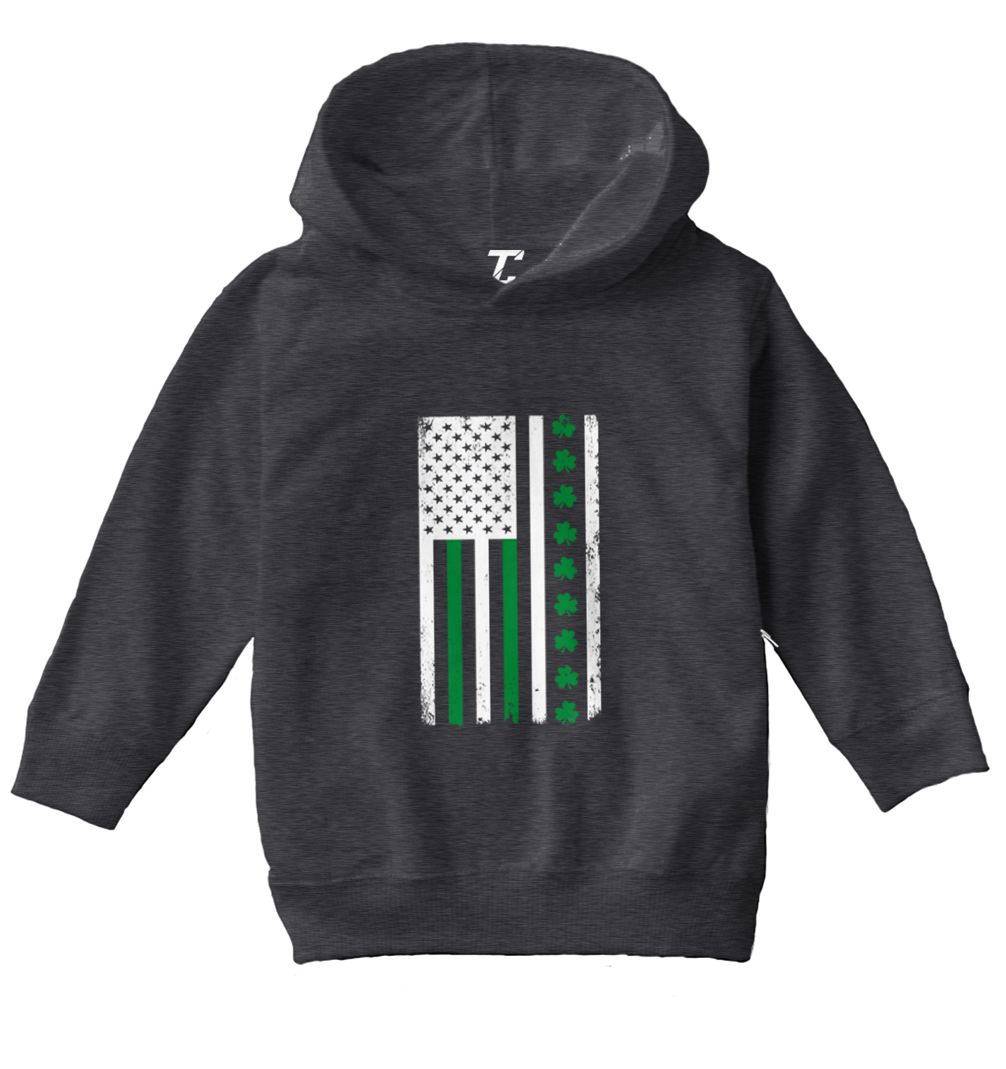 White American Flag With Shamrock Stripe - Irish Clover Toddler/Youth Hoodie - Picture 3 of 12