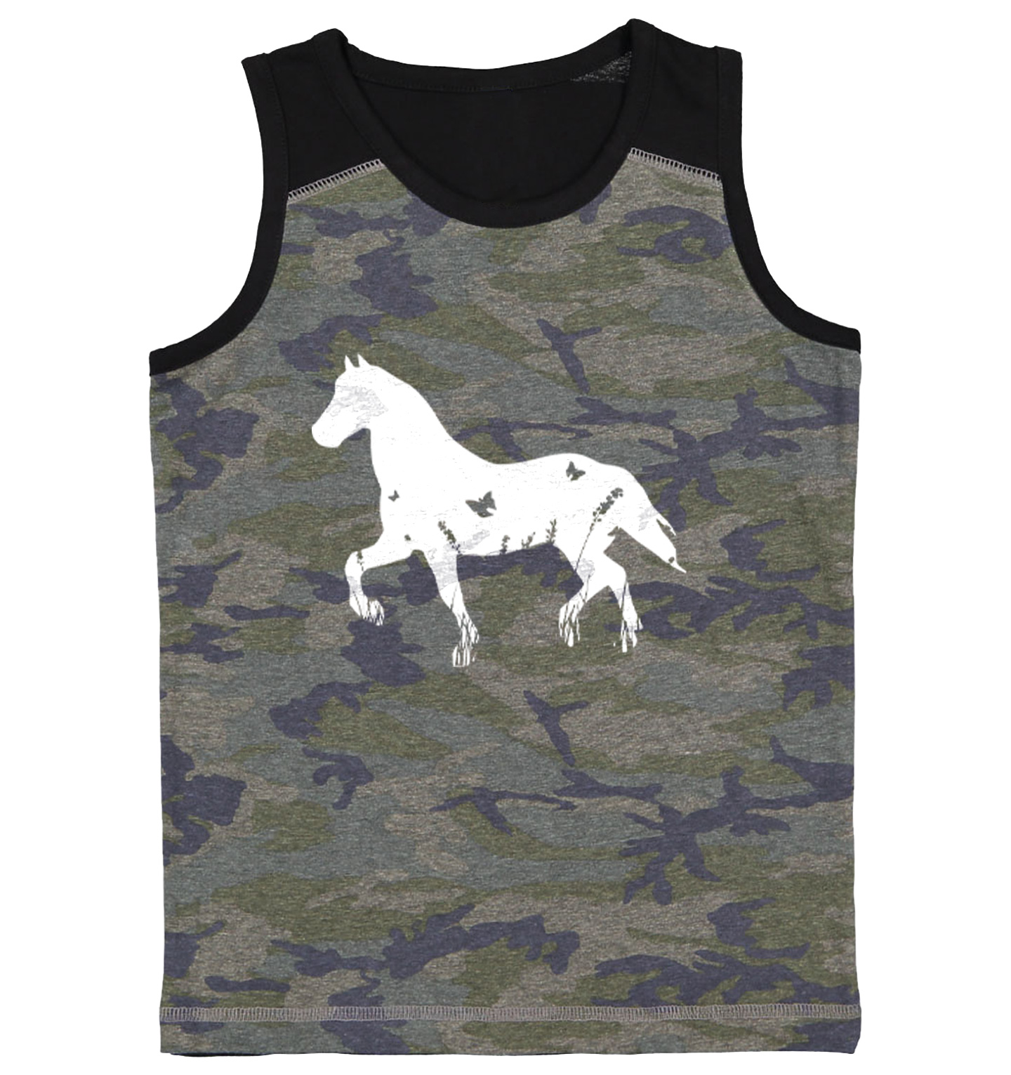 Horse Silhouette With Butterflies - Animal Lover Youth Contrast Tank Top - Picture 2 of 7