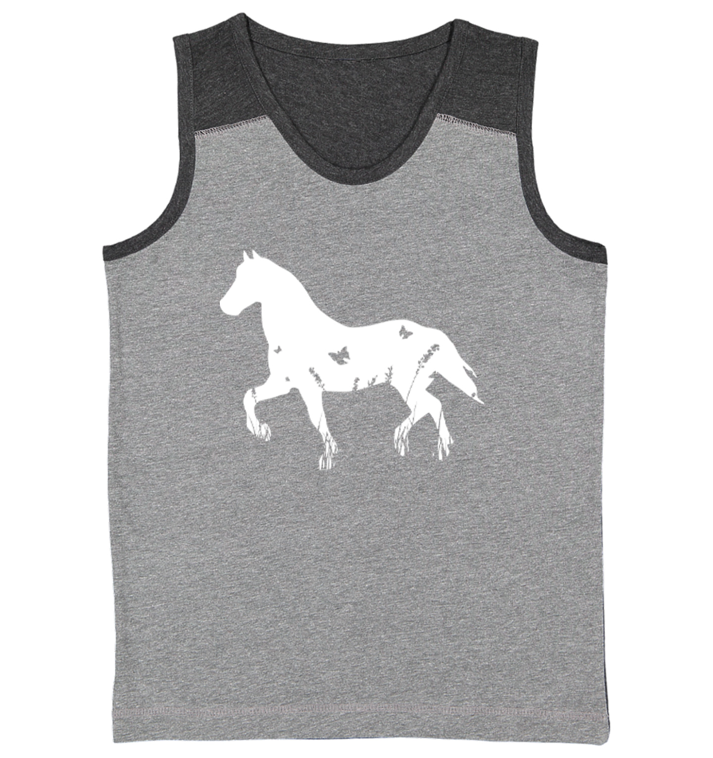 Horse Silhouette With Butterflies - Animal Lover Youth Contrast Tank Top - Picture 3 of 7