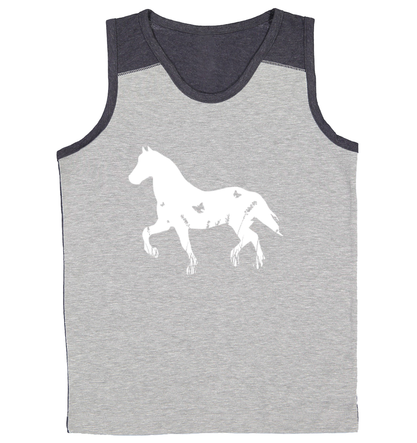 Horse Silhouette With Butterflies - Animal Lover Youth Contrast Tank Top - Picture 6 of 7