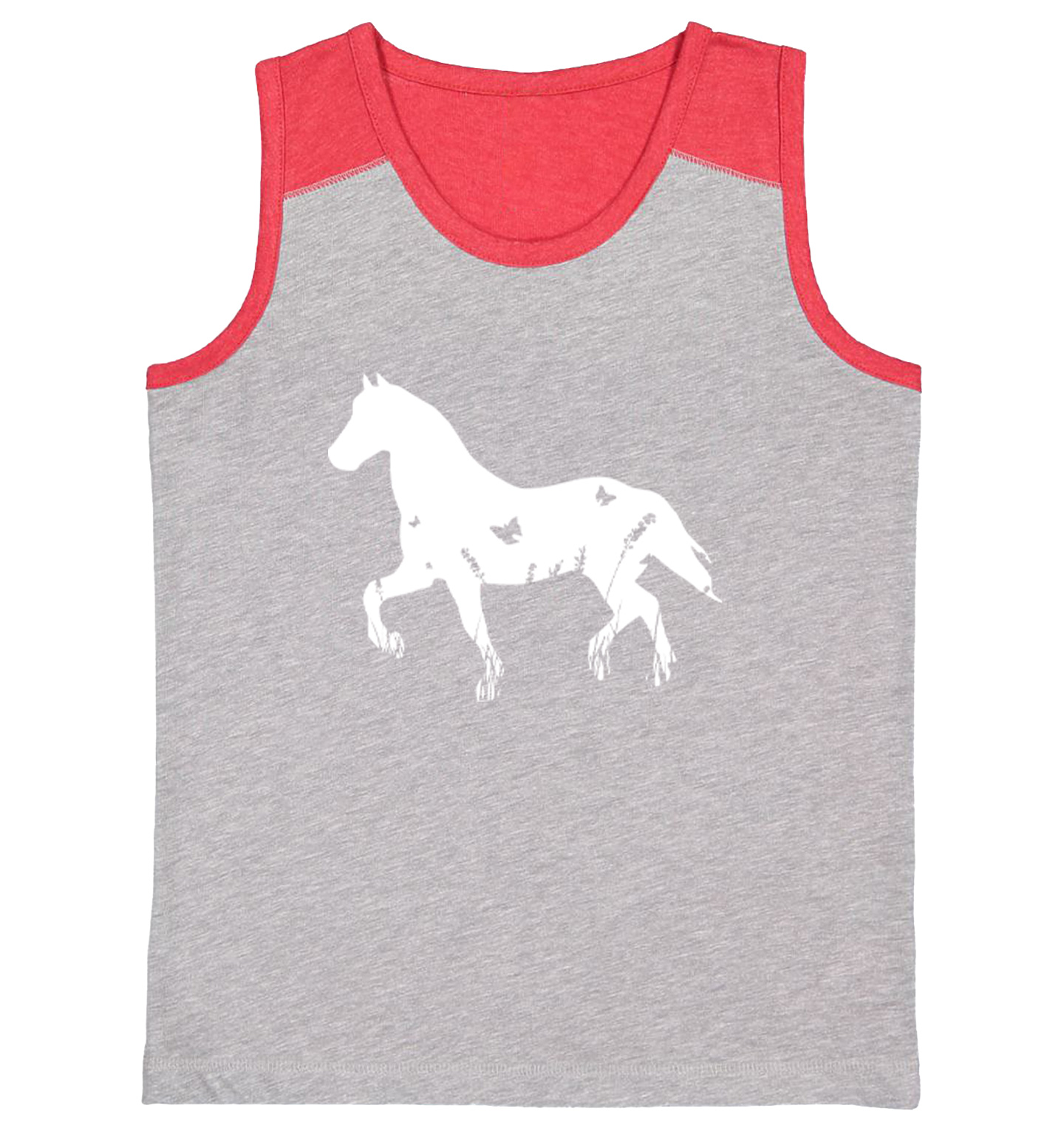 Horse Silhouette With Butterflies - Animal Lover Youth Contrast Tank Top - Picture 7 of 7