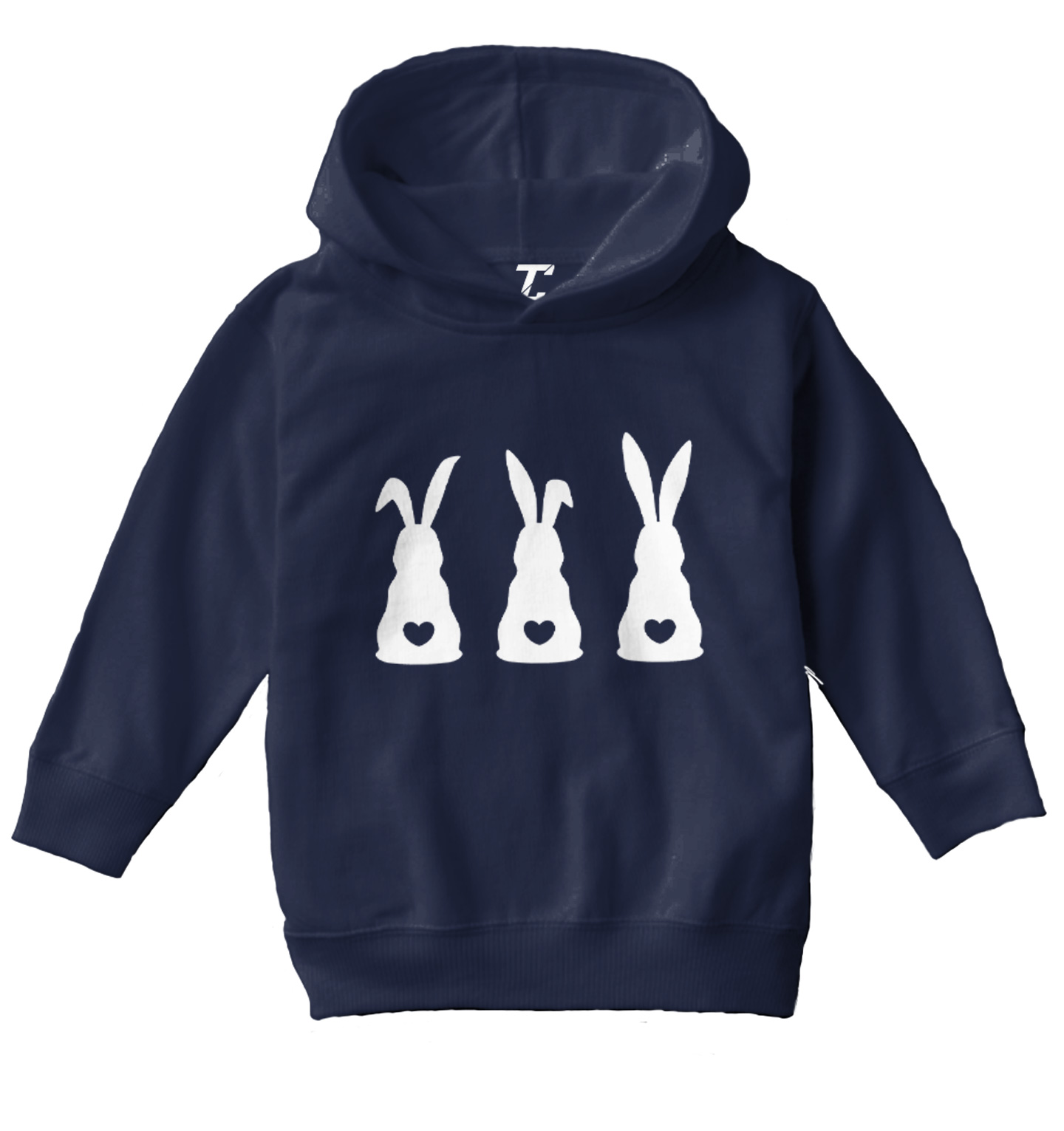 Three Rabbits With Heart Tails - Bunny Easter Holiday Toddler/Youth Hoodie - Picture 7 of 12