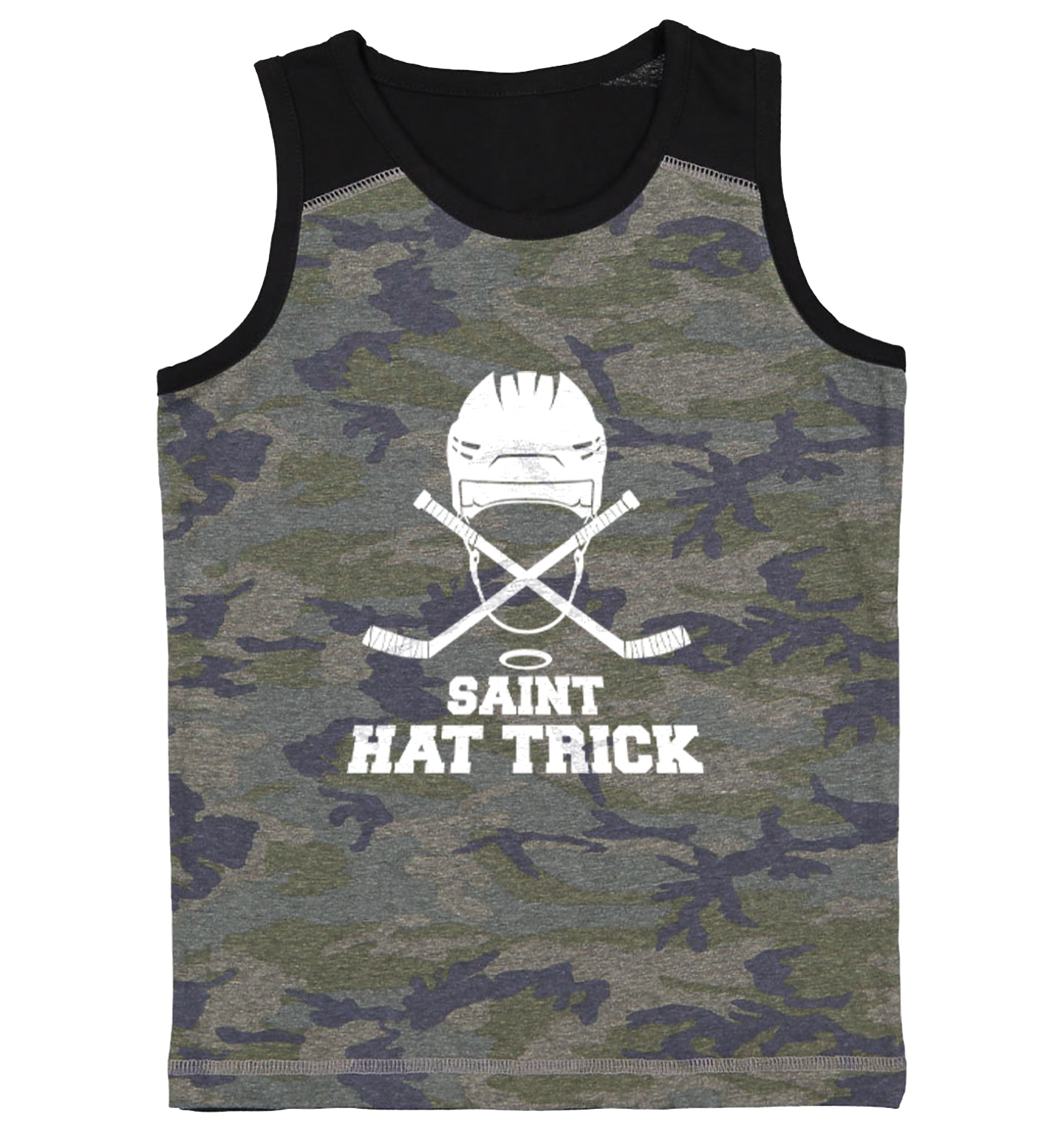 Saint Hat Trick - Hockey Sports Puck St. Patrick's Day Youth Contrast Tank Top - Picture 2 of 7