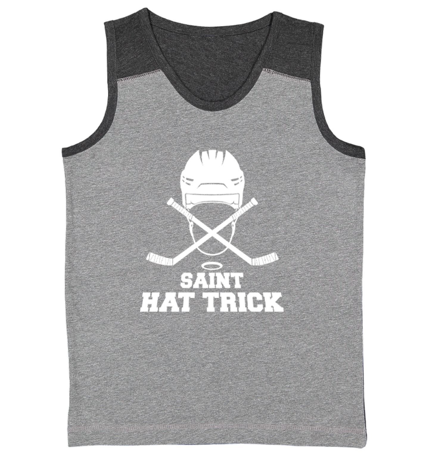 Saint Hat Trick - Hockey Sports Puck St. Patrick's Day Youth Contrast Tank Top - Picture 3 of 7