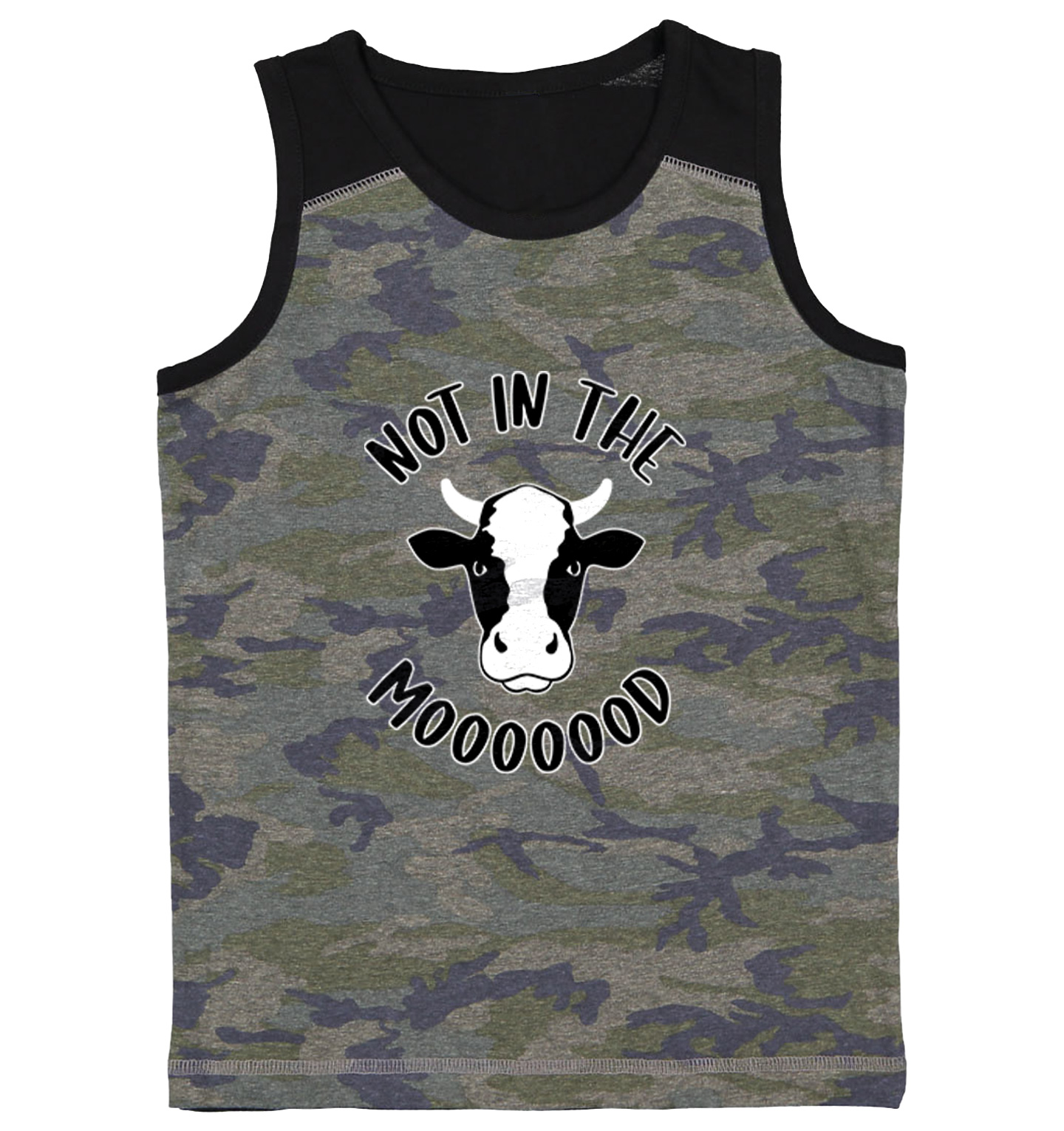Not In The Mooooood - Funny Cow Cute Animal Lover Youth Contrast Tank Top - Picture 2 of 7