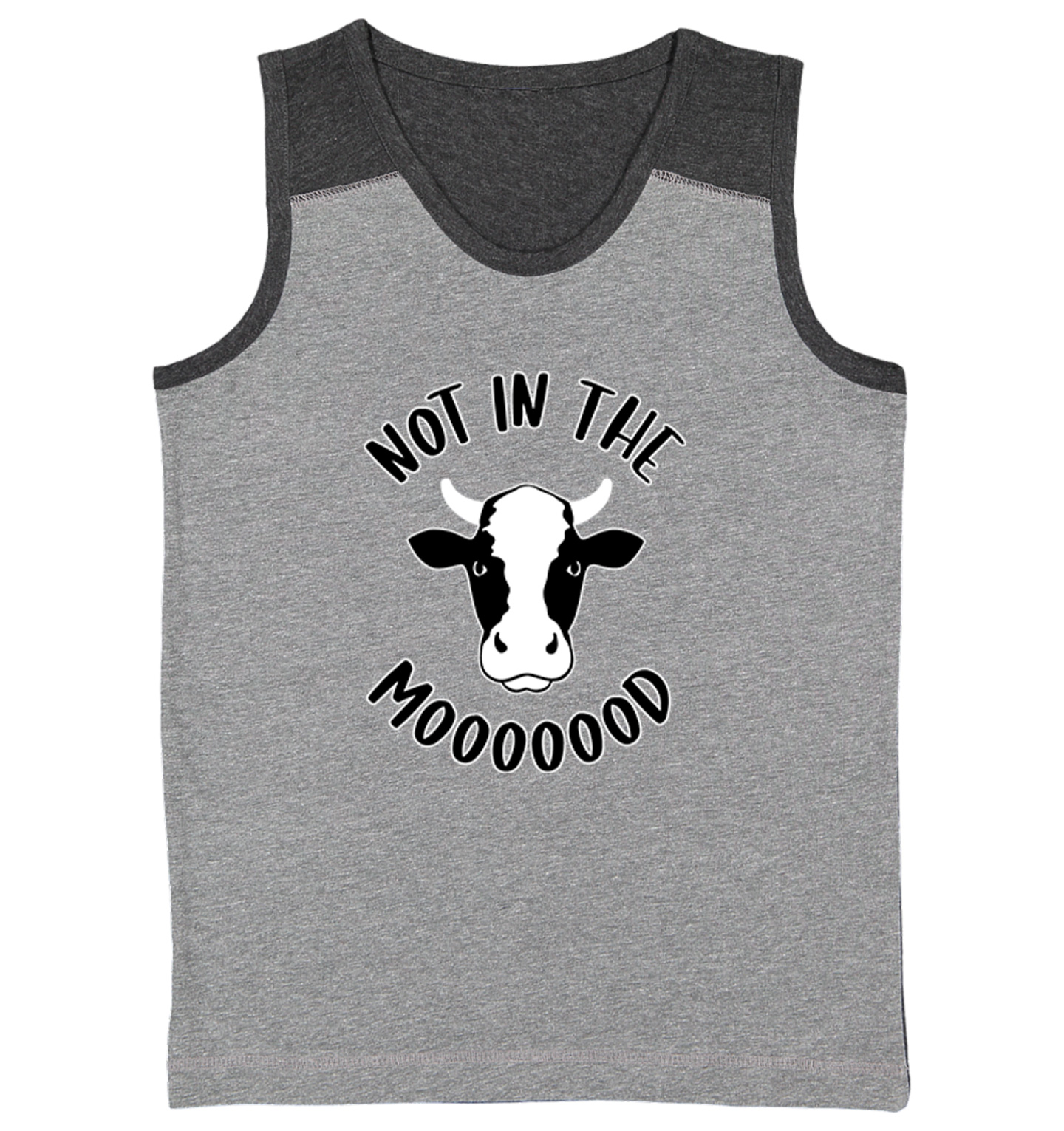 Not In The Mooooood - Funny Cow Cute Animal Lover Youth Contrast Tank Top - Picture 3 of 7