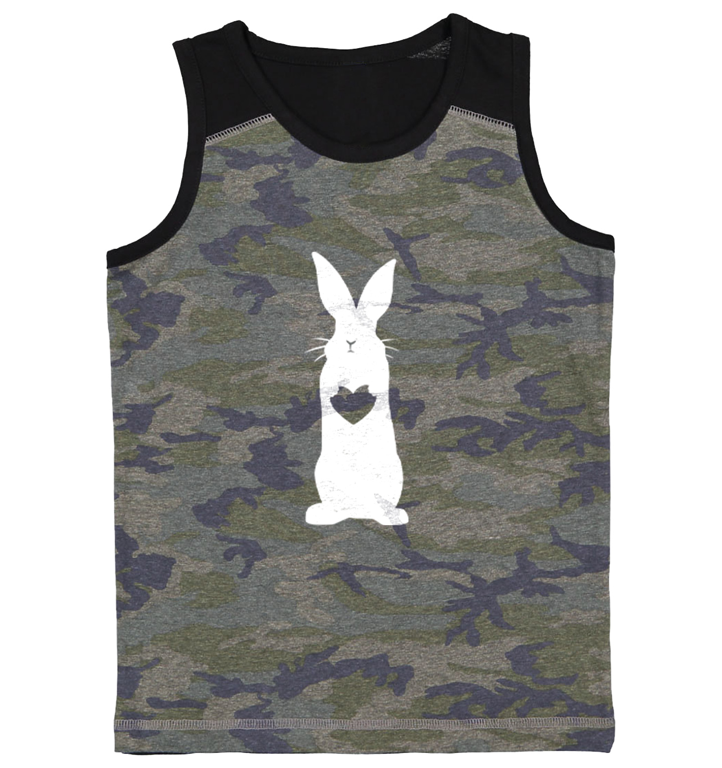 Rabbit With Heart Silhouette - Easter Bunny Love Cute Youth Contrast Tank Top - Picture 2 of 7