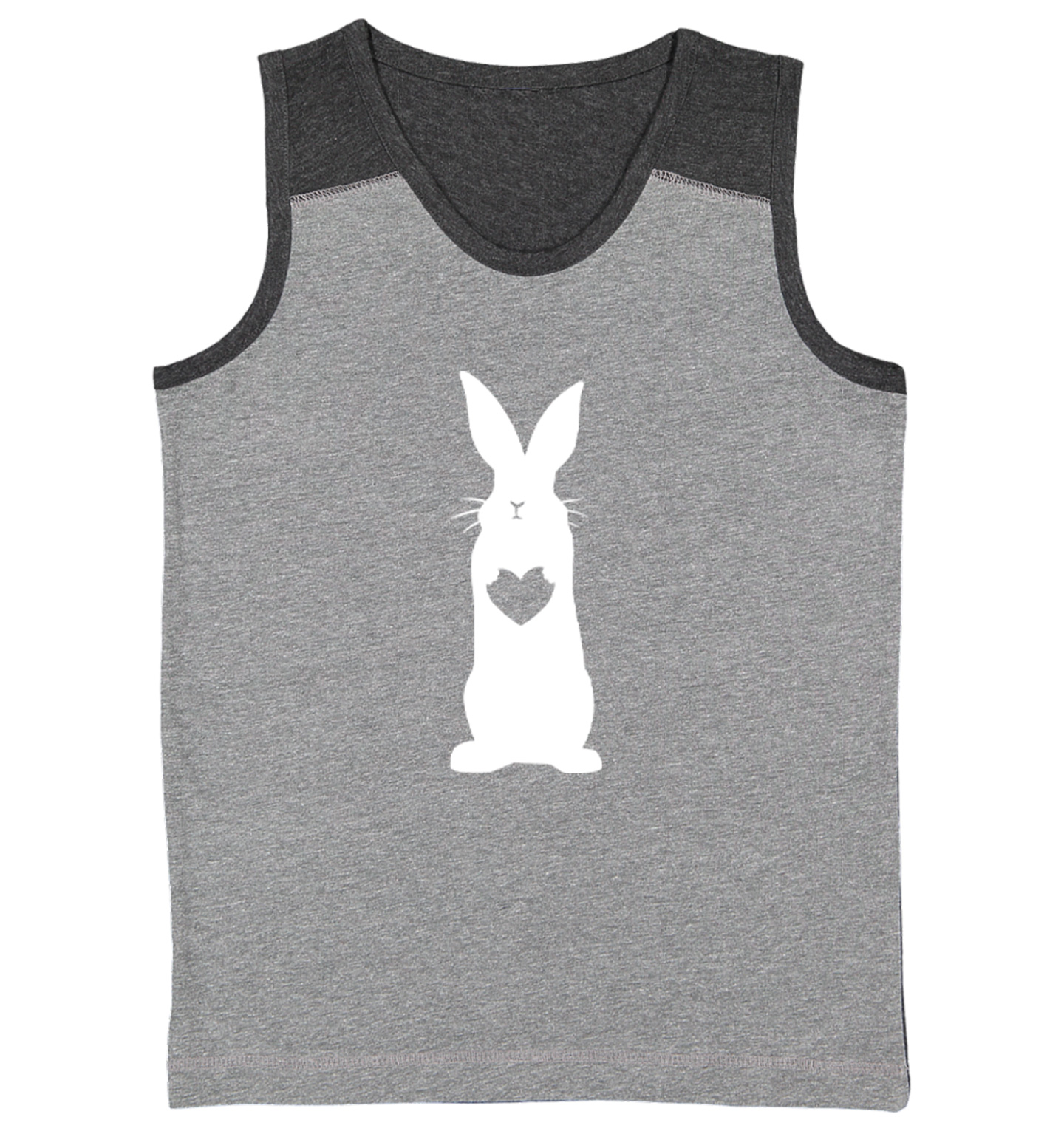 Rabbit With Heart Silhouette - Easter Bunny Love Cute Youth Contrast Tank Top - Picture 3 of 7