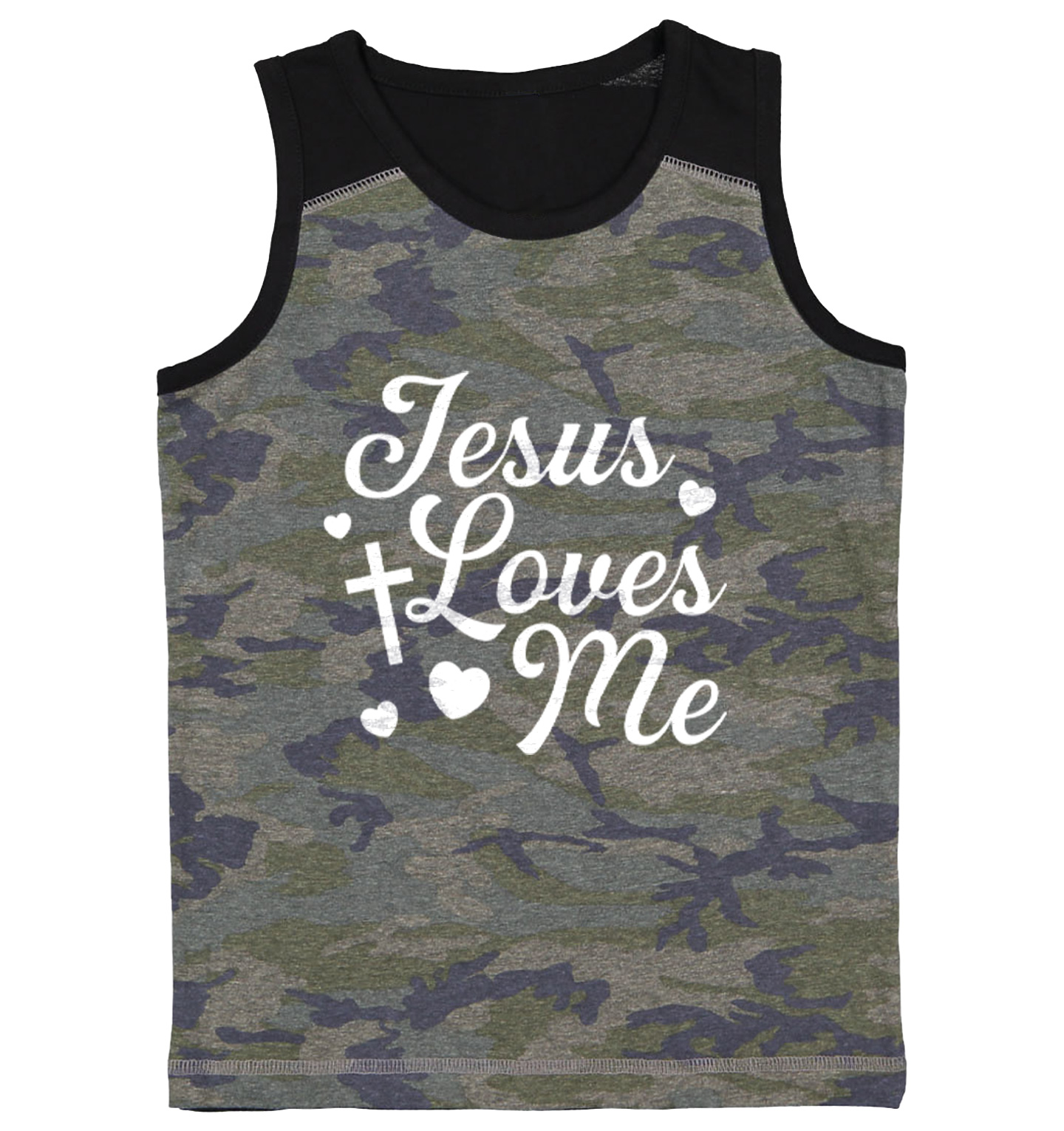 Jesus Loves Me - Religious Cross God Christ Love Church Youth Contrast Tank Top - Picture 2 of 7