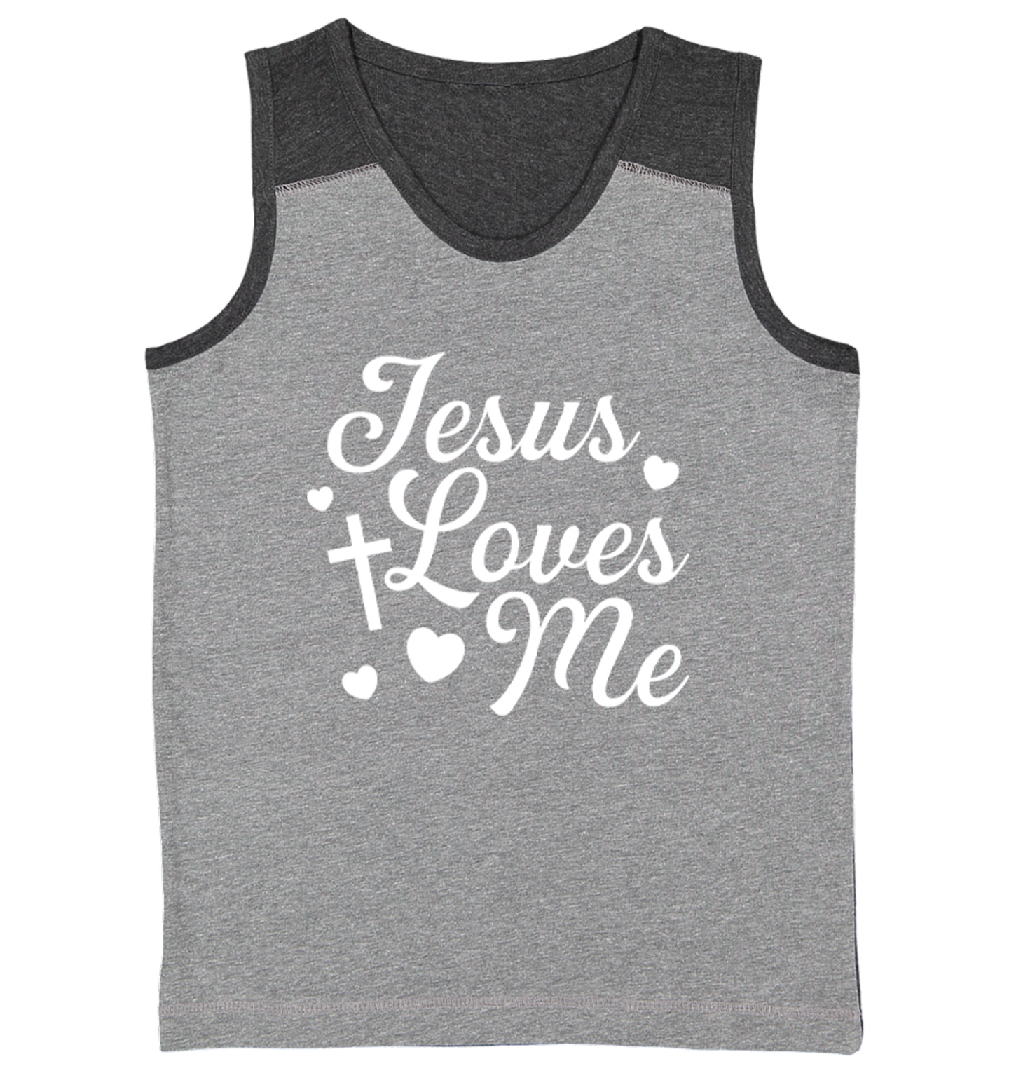 Jesus Loves Me - Religious Cross God Christ Love Church Youth Contrast Tank Top - Picture 3 of 7