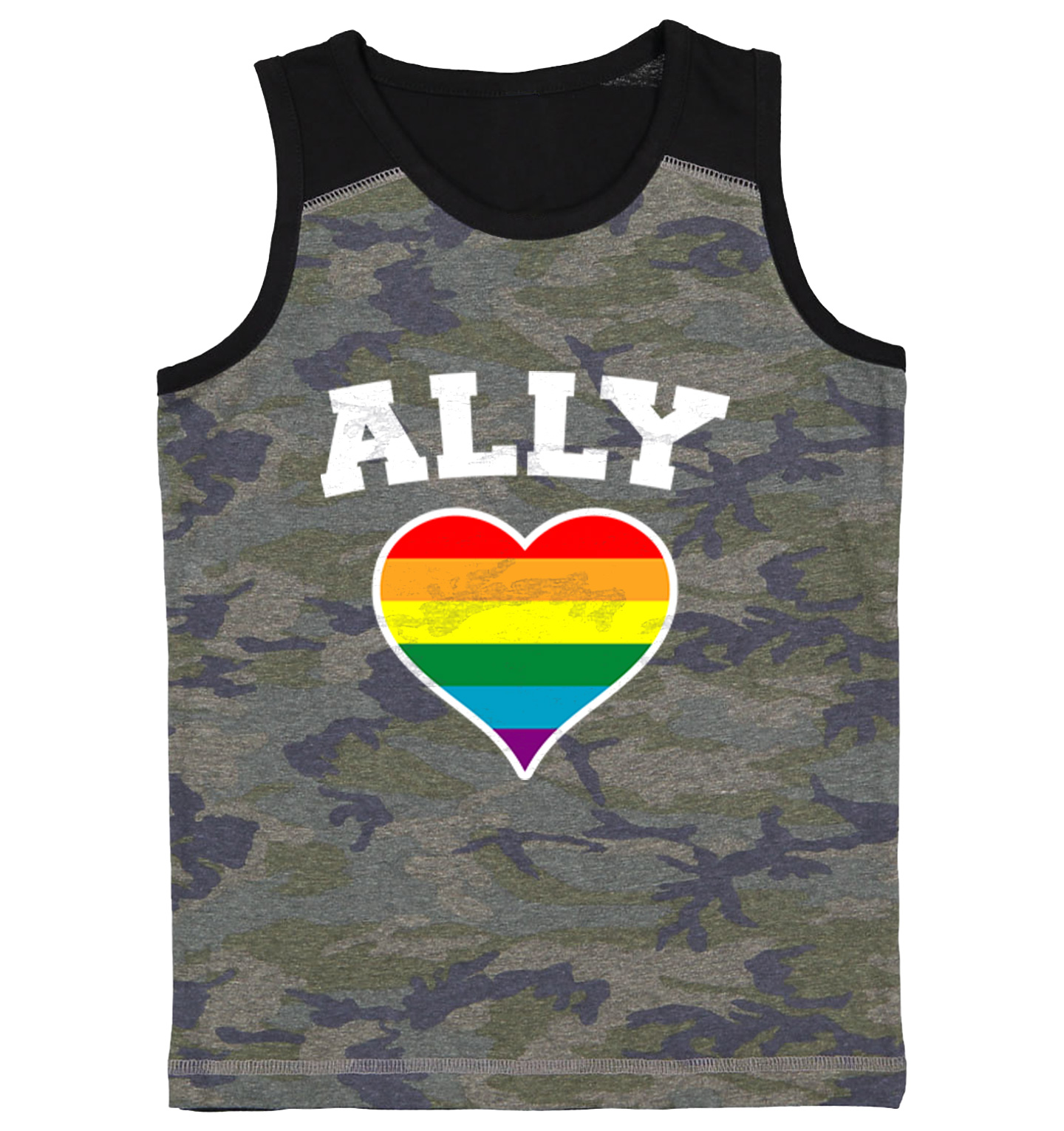 Ally Rainbow Heart - LGBTQ Pride Support Love Is Love Youth Contrast Tank Top - Picture 2 of 7