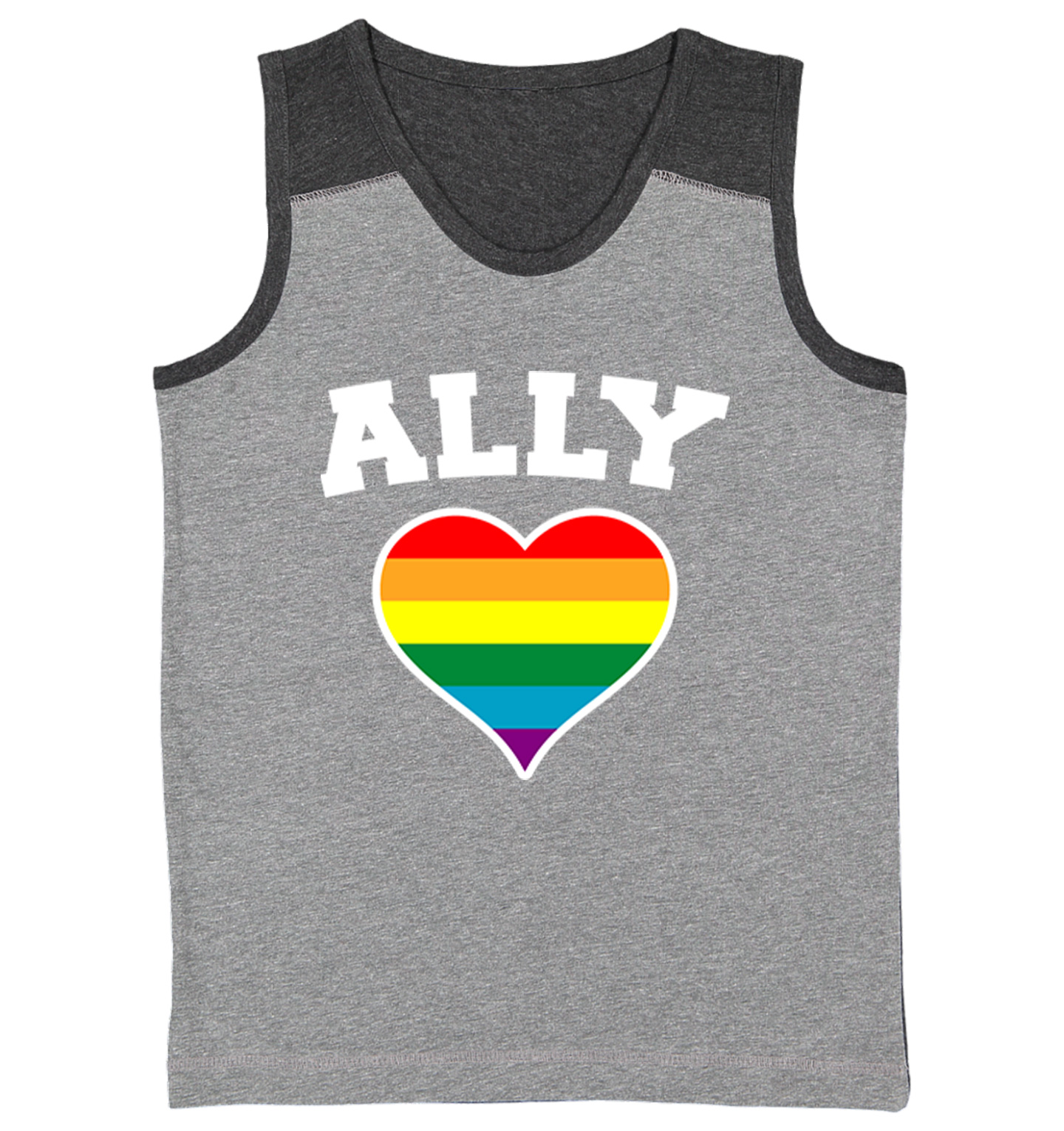 Ally Rainbow Heart - LGBTQ Pride Support Love Is Love Youth Contrast Tank Top - Picture 3 of 7