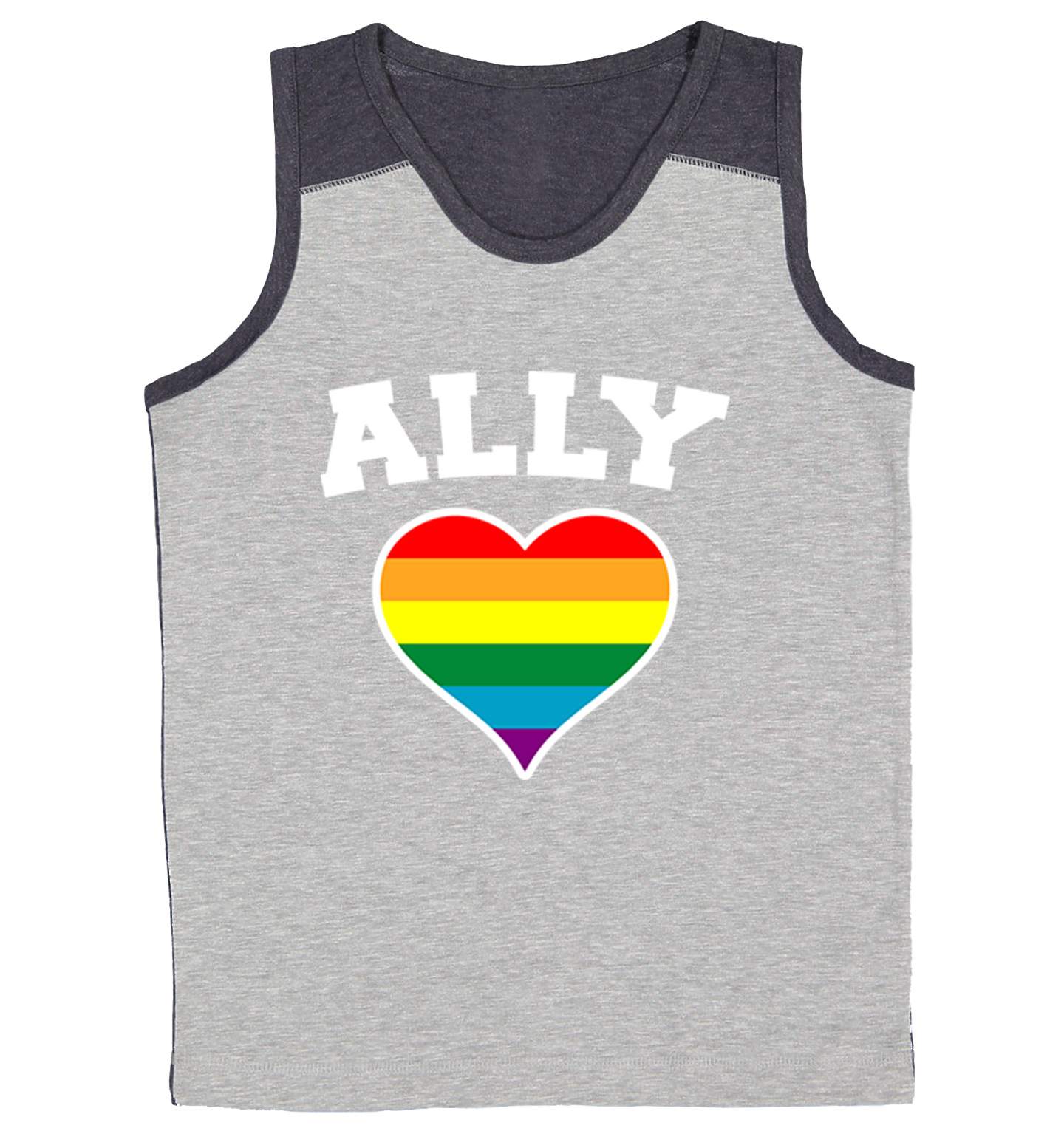 Ally Rainbow Heart - LGBTQ Pride Support Love Is Love Youth Contrast Tank Top - Picture 6 of 7