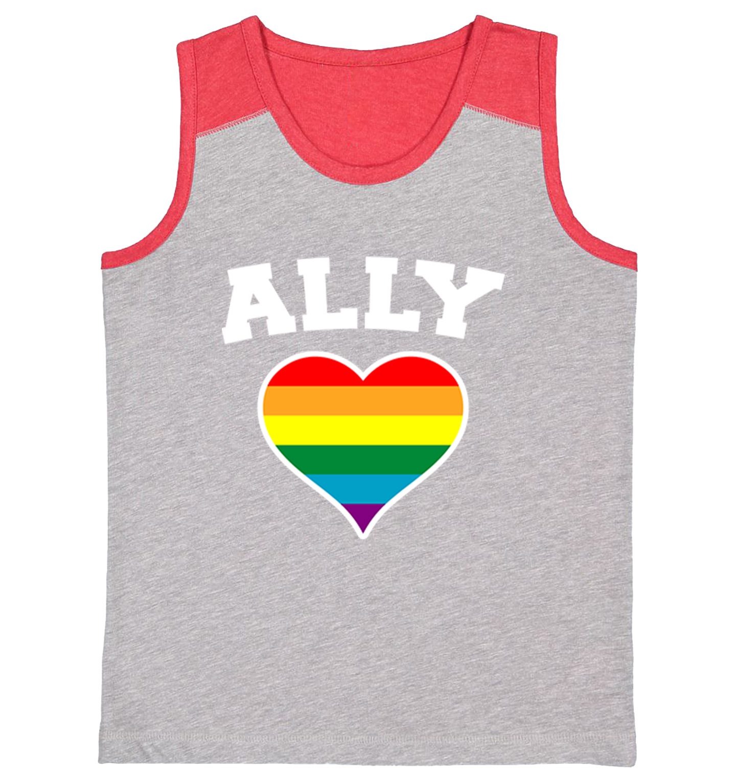 Ally Rainbow Heart - LGBTQ Pride Support Love Is Love Youth Contrast Tank Top - Picture 7 of 7